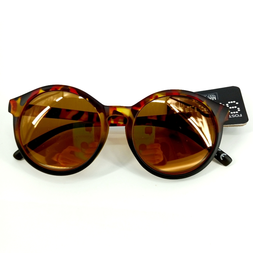 Foster Grant Surge Round Lens Brown Yellow Red Tint Tortoise Print Sunglasses